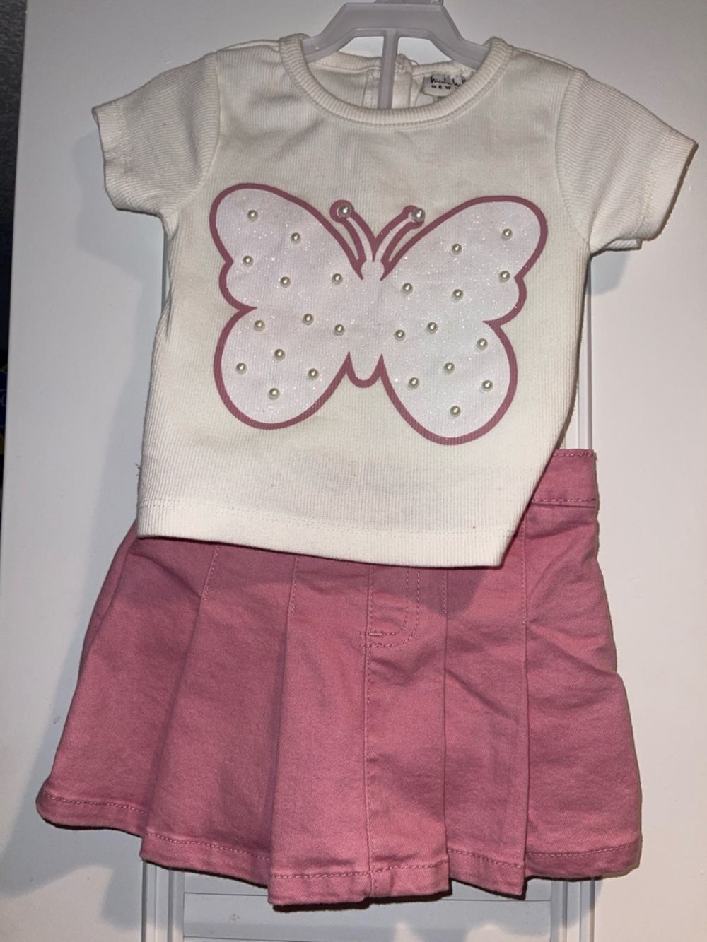 Nicole by Nicole Miller White & Pink Butterfly Two-Piece Set